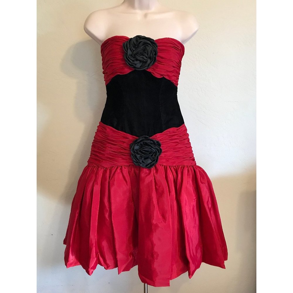 Vintage Red & Black Strapless Cocktail Dress